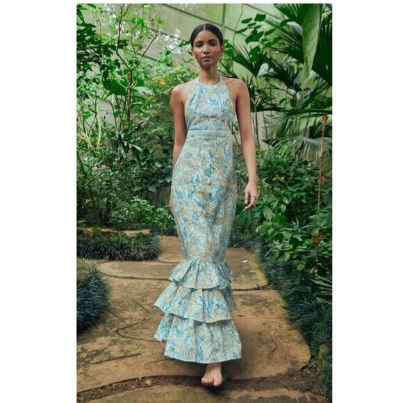 NWT Large AGUA BY AGUA BENDITA Magnolia Floral Maxi Halter Dress - Picture 1 of 12